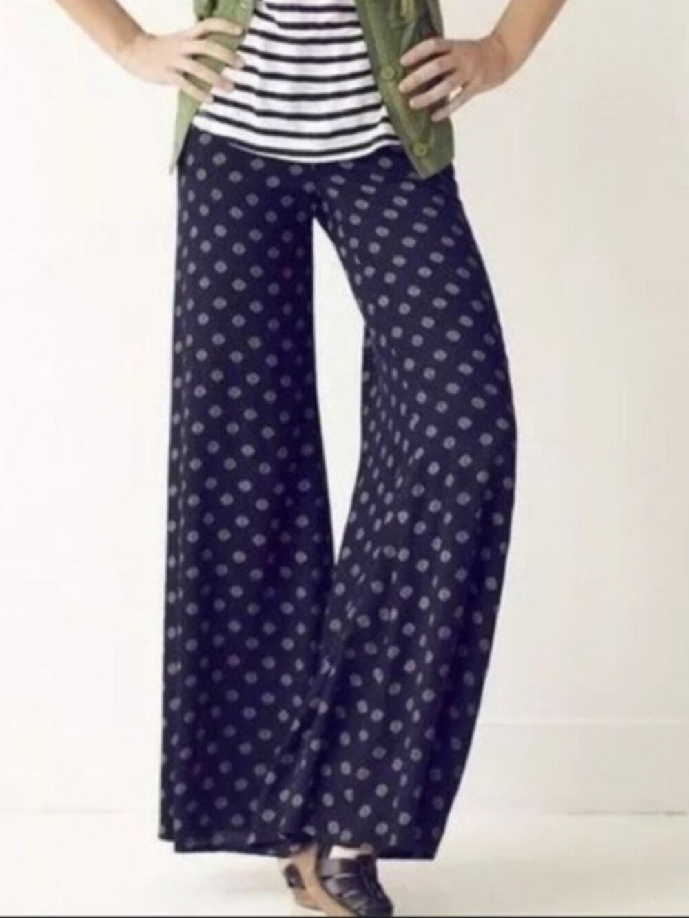 Cartonnier Navy Blue Draped Wide Leg Palazzo Pants